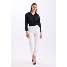Pastelastore Arkadan Lastikli Yüksek Bel Bilek Boy Kadın Rahat Kumaş Pantolon 2344