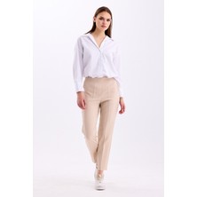 Pastelastore Arkadan Lastikli Yüksek Bel Bilek Boy Kadın Rahat Kumaş Pantolon 2344