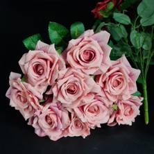Konak 9 Dallı Açık Kıvırcık Gül Demet Pembe (Yapay Çiçektir)