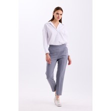 Pastelastore Arkadan Lastikli Yüksek Bel Bilek Boy Kadın Rahat Kumaş Pantolon 2344