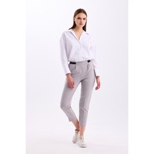 Pastelastore Bel Detaylı Lastikli Yüksek Bel Dar Paça Bilek Boy Kadın Kumaş Pantolon 3333