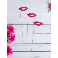 Parti Adresi Dudak Şeklinde Simli Çubuklu Bekarlığa Veda Partisi Aksesuarı Fuşya 6'lı