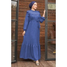 İlkimay Fırfırlı Pilise Elbise 777 - Indigo