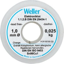 Weller EL99/1-25 Kurşunsuz Lehim Teli SN99CU1, 1 mm, 25 Gr (T0054025099)