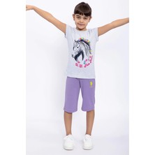 U.S. Polo Assn. 1049 Pamuklu Kısa Kol Kız Çocuk Bermuda Pijama Takımı Lila