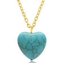 Tesbih Atölyesi Sertifikalı Gold Kalp Model Firuze Taşı Kolye (Turkuaz Taşı)