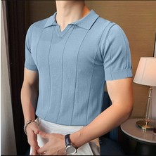 Tarz Cool Erkek Çizgili Kısa Kollu Triko T-Shirt