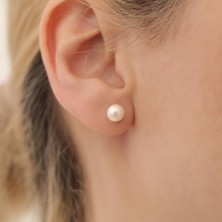 Nox Jewelry 925 Ayar Gümüş Cream Tatlısu Incisi Çivi Küpe-7mm