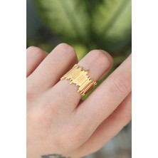 Clariss Pirinç Gold Renk Ayarlanabilir Kalın Tırtık Yüzük