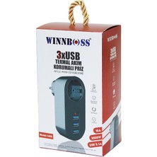 Store Siyah Termal Akım Korumalı 1 x Priz 3 x Usb Duvar Tipi Priz 10A - 2500W