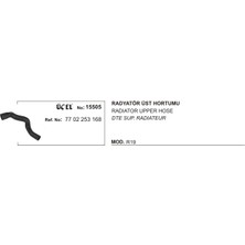 Üçel Radyatör Hortumu Üst 15505 R19 1.4 1.6 7702253168 7702253168 Gold