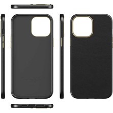 KCR Iphone 13 Pro Uyumlu Deri Görünümlü Metal Kamera Çıkıntılı Sert Natura Kapak