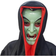 Pandoli Halloween Kapşonlu Plastik Glow Kanlı Dişli Drakula Maskesi Yeşil  Renk 1 Adet