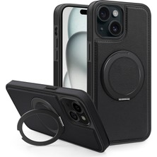 Forestl Digital iPhone 15 Plus Kılıf Için Darbeye Dayanıklı Deri+Pc+Tpu Manyetik Telefon Kılıfı ve Kickstand-Siyah (Yurt Dışından)