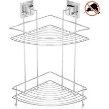 Eym Tekno Tel EF-253 Yapışkanlı 2 Katlı Köşelik Banyo Rafı Krom