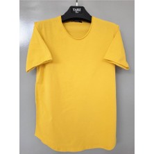 Tarz Cool Erkek Kırmızı Oval Etek Geniş Yaka  Pamuk Kısa Kollu Tişört