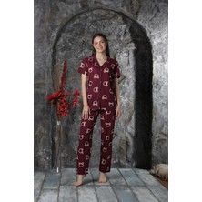 Sude Homewear Kadın Ayıcık Desenli Kısa Kol Pijama Takımı