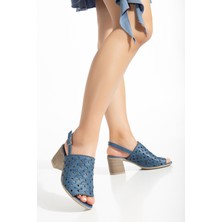 Analin Shoes Kadın  Deri Örgülü Lazerli Topuklu Sandalet 2751 Sandalet  Wıshes/kot 36