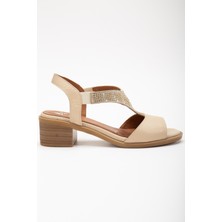 Analin Shoes Kadın Hakiki Deri Lastikli Rahat Taşlı Sandalet 2690 Sandalet  Bej 36