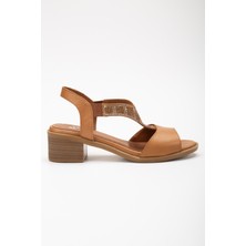 Analin Shoes Kadın Hakiki Deri Lastikli Rahat Taşlı Sandalet 2690 Sandalet  Taba 36