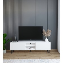 Suba Home Minimalist 160 cm Düşme Kapaklı Demir Ayaklı Mdf Beyaz Tv Ünitesi - Ideal Ebatlarla Modern Tasarım