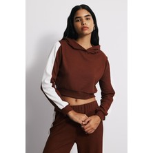 Babokah Kapüşonlu Dökümlü Crop Sweatshirt