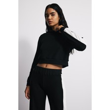 Babokah Kapüşonlu Dökümlü Crop Sweatshirt