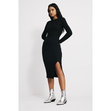 Babokah Uzun Kol Yırtmaçlı Midi Elbise