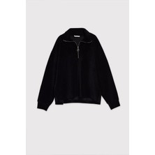 Babokah Dik Yaka Fermuarlı Kadife Sweatshirt