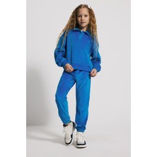Babokah (Kids Girl) Polo Yaka Kadife Mavi Sweatshirt