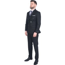 Cengiz Inler Çizgili Desen Kruvaze Erkek Takım Elbise