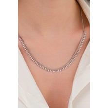  Gümüş Beyaz Zirkon Taşlı Gerdanlıklı Damla Kolye