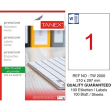 Tanex 210X297 A4 Laser Etiket TW-2000