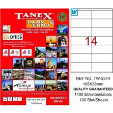 Tanex 2514 Laser Etiket 105X38MM 14X100 1400 Adet
