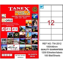 Tanex 2512 Laser Etiket 105X46MM 12X100 1200 Adet