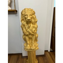 Libre Design Dekoratif 53CM Gold Aslan ve Sütun Set Biblo Heykel Bahçe Be Ev Dekorasyonu
