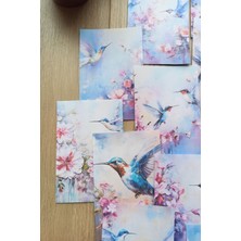 Mona Craftist 12 Adet Sakura Kuş Temalı Scrapbook Kağıt Seti Bullet Journal Dekupaj Kağıdı
