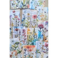 Mona Craftist 15 Adet Eskitme Vintage Suluboya Çiçek Temalı Scrapbook Kağıt Seti Bullet Journal Dekupaj Kağıdı