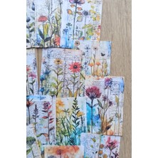Mona Craftist 15 Adet Eskitme Vintage Suluboya Çiçek Temalı Scrapbook Kağıt Seti Bullet Journal Dekupaj Kağıdı