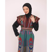 Zaytoon Kolsuzlu Filistinli Dolu Nakışlı Kadın Geniş Abaya Tek Ebatlı C100035