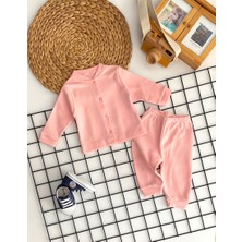 Derin Bebe Neşeli Bebekler Çizgili Kumaş Önden Çıtçıtlı Pijama Takımı Somon