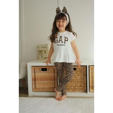 Miniko Kids Kız Çocuk Leopar Taytlı Kısa Kol Tişörtlü Pamuk Takım