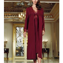 Perin 130 Kadın Penye Bordo 6'lı Kısa Gecelik & Sabahlık Gelin Takımı PRN-130