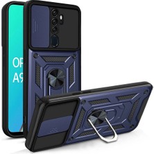 Case World Caseworld Oppo A9 2020 Kapak Lens Sürgülü Kamera Korumalı Yüzüklü Stantlı Tank Kılıf - Lacivert