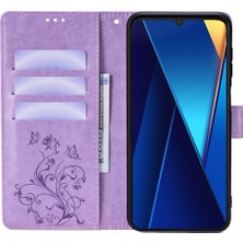 4U Sky Xiaomi Poco C65 4g Anti-Scratch Pu Deri Telefon Kılıfı Baskılı Desen Çevirme Standı Cep Telefonu Kapağı-Mor (Yurt Dışından)