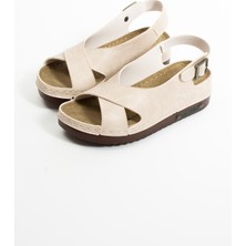 Albishoes Kadın Anatomik Rahat Yumuşak Taban Tokalı Hafif Topuklu 5 cm Günlük Kadın Yazlık Sandalet