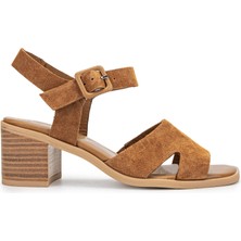 Tamer Tanca Kadın  Deri Tütün Süet Topuklu Sandalet 1030 1797-1 Bn Sndlt Y24 Tutun Suet