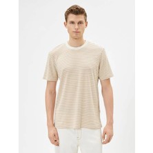 Koton 4SAM10073HK Koton Erkek T-Shirt Kahverengi Çizgili