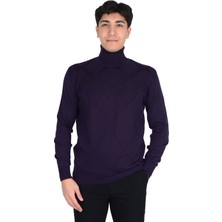 Cengiz Inler Tam Balıkçı Yaka Karo Desen Yünlü Erkek Triko Kazak