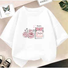 Kids Face Özel Tasarım Çiçek Kokulu Parfüm Baskılı %100 Pamuk Oversize Trend Kız Çocuk T-Shırt